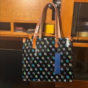 Dooney & Bourke Black PVC Tote with Multicolor Logo